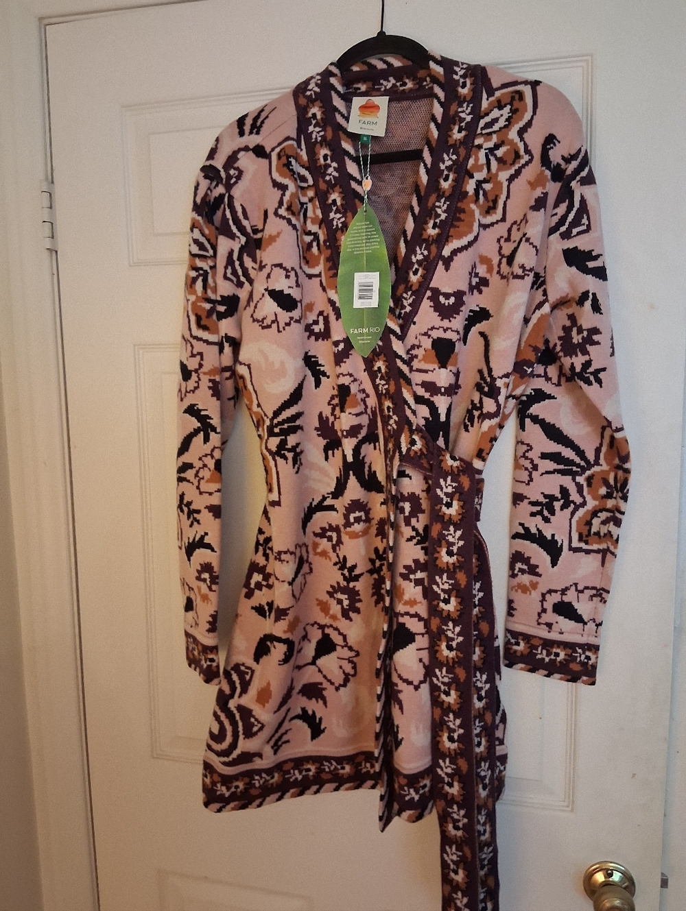 FARM Rio GLAM TAPESTRY/BURGUNDY KNIT WRAP DRESS XL- New with tags